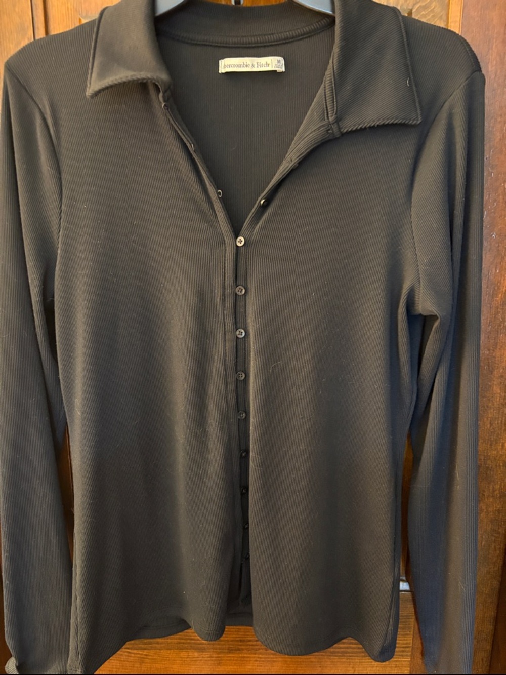 Abercrombie & Fitch Black Ribbed Button-Up Polo top